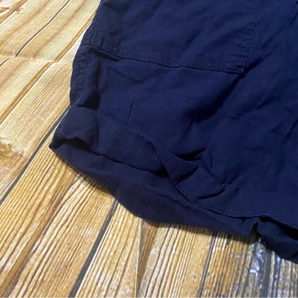 New York & Company Blue Cotton Linen Stretch Waist Cuffed Short - Picture 2 of 5